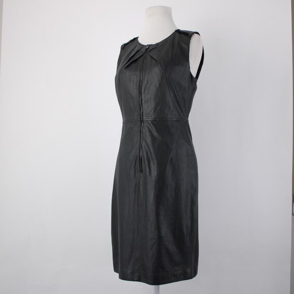 Elie Tahari Dress Sz 8 Black Sleeveless Zipper 100% Leather Poly Bodycon Dress - Picture 5 of 16